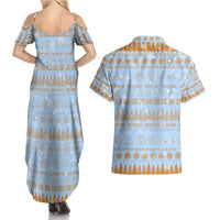 Merry Christmas Iceland Couples Matching Summer Maxi Dress and Hawaiian Shirt Xmas Travel Map - Wonder Print Shop