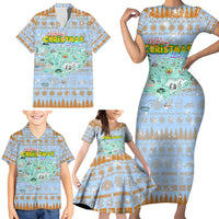 Merry Christmas Iceland Family Matching Short Sleeve Bodycon Dress and Hawaiian Shirt Xmas Travel Map - Wonder Print Shop
