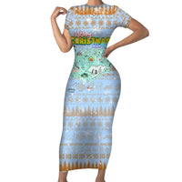 Merry Christmas Iceland Family Matching Short Sleeve Bodycon Dress and Hawaiian Shirt Xmas Travel Map - Wonder Print Shop