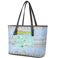 Merry Christmas Iceland Leather Tote Bag Xmas Travel Map - Wonder Print Shop