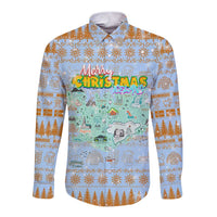 Merry Christmas Iceland Long Sleeve Button Shirt Xmas Travel Map - Wonder Print Shop