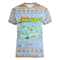 Merry Christmas Iceland Women V-Neck T-Shirt Xmas Travel Map - Wonder Print Shop