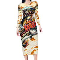Bass Fishing Reel Cool Dad Family Matching Long Sleeve Bodycon Dress and Hawaiian Shirt Tropical Vintage