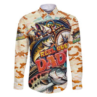 Bass Fishing Reel Cool Dad Family Matching Off The Shoulder Long Sleeve Dress and Hawaiian Shirt Tropical Vintage