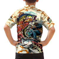 Bass Fishing Reel Cool Dad Family Matching Off Shoulder Maxi Dress and Hawaiian Shirt Tropical Vintage
