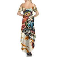 Bass Fishing Reel Cool Dad Family Matching Summer Maxi Dress and Hawaiian Shirt Tropical Vintage