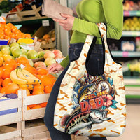 Bass Fishing Reel Cool Dad Grocery Bag Tropical Vintage