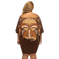 African Women Family Matching Off Shoulder Short Dress and Hawaiian Shirt Tribal Ethnic Mask - Wonder Print Shop
