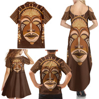 African Women Family Matching Summer Maxi Dress and Hawaiian Shirt Tribal Ethnic Mask - Wonder Print Shop