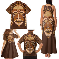 African Women Family Matching Tank Maxi Dress and Hawaiian Shirt Tribal Ethnic Mask - Wonder Print Shop