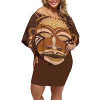 African Women Off Shoulder Short Dress Tribal Ethnic Mask - Wonder Print Shop