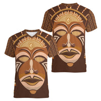 African Women Women V Neck T Shirt Tribal Ethnic Mask - Wonder Print Shop