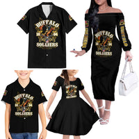 Buffalo Soldiers 1866-1944 Family Matching Off The Shoulder Long Sleeve Dress and Hawaiian Shirt American Legend