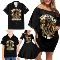 Buffalo Soldiers 1866-1944 Family Matching Off Shoulder Short Dress and Hawaiian Shirt American Legend