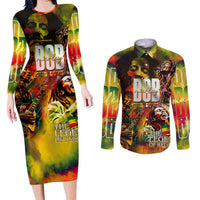 The Legend of Reggae Couples Matching Long Sleeve Bodycon Dress and Long Sleeve Button Shirt Bob One Love Colorful Art
