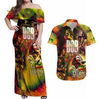 The Legend of Reggae Couples Matching Off Shoulder Maxi Dress and Hawaiian Shirt Bob One Love Colorful Art