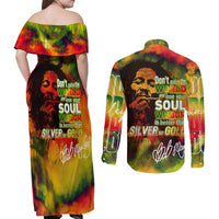 The Legend of Reggae Couples Matching Off Shoulder Maxi Dress and Long Sleeve Button Shirt Bob One Love Colorful Art
