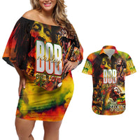 The Legend of Reggae Couples Matching Off Shoulder Short Dress and Hawaiian Shirt Bob One Love Colorful Art