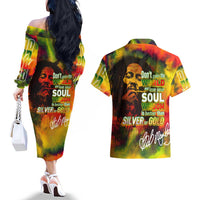 The Legend of Reggae Couples Matching Off The Shoulder Long Sleeve Dress and Hawaiian Shirt Bob One Love Colorful Art