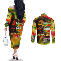 The Legend of Reggae Couples Matching Off The Shoulder Long Sleeve Dress and Long Sleeve Button Shirt Bob One Love Colorful Art