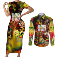 The Legend of Reggae Couples Matching Short Sleeve Bodycon Dress and Long Sleeve Button Shirt Bob One Love Colorful Art