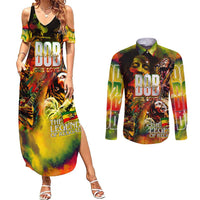 The Legend of Reggae Couples Matching Summer Maxi Dress and Long Sleeve Button Shirt Bob One Love Colorful Art