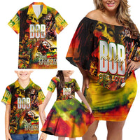 The Legend of Reggae Family Matching Off Shoulder Short Dress and Hawaiian Shirt Bob One Love Colorful Art