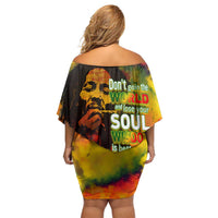 The Legend of Reggae Family Matching Off Shoulder Short Dress and Hawaiian Shirt Bob One Love Colorful Art