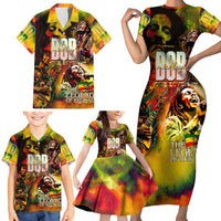 The Legend of Reggae Family Matching Short Sleeve Bodycon Dress and Hawaiian Shirt Bob One Love Colorful Art