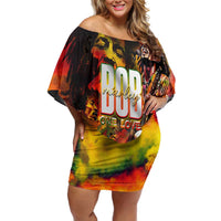 The Legend of Reggae Off Shoulder Short Dress Bob One Love Colorful Art