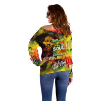 The Legend of Reggae Off Shoulder Sweater Bob One Love Colorful Art