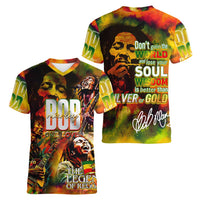 The Legend of Reggae Women V-Neck T-Shirt Bob One Love Colorful Art