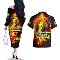 Bob King Of Reggae Couples Matching Off The Shoulder Long Sleeve Dress and Hawaiian Shirt Rastafari Lion - You Never Know How Strong You Are