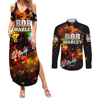 Bob King Of Reggae Couples Matching Summer Maxi Dress and Long Sleeve Button Shirt Rastafari Lion - You Never Know How Strong You Are