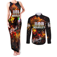 Bob King Of Reggae Couples Matching Tank Maxi Dress and Long Sleeve Button Shirt Rastafari Lion - You Never Know How Strong You Are