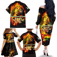 Bob King Of Reggae Family Matching Off The Shoulder Long Sleeve Dress and Hawaiian Shirt Rastafari Lion - You Never Know How Strong You Are