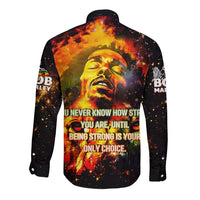Bob King Of Reggae Long Sleeve Button Shirt Rastafari Lion - You Never Know How Strong You Are