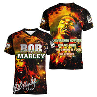 Bob King Of Reggae Women V-Neck T-Shirt Rastafari Lion - You Never Know How Strong You Are