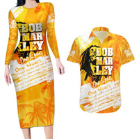 Legend Bob Reggae Couples Matching Long Sleeve Bodycon Dress and Hawaiian Shirt One Love One Heart Tropical Leaf
