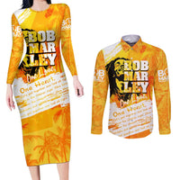 Legend Bob Reggae Couples Matching Long Sleeve Bodycon Dress and Long Sleeve Button Shirt One Love One Heart Tropical Leaf