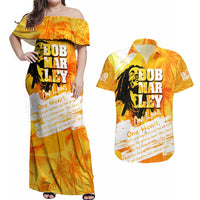 Legend Bob Reggae Couples Matching Off Shoulder Maxi Dress and Hawaiian Shirt One Love One Heart Tropical Leaf