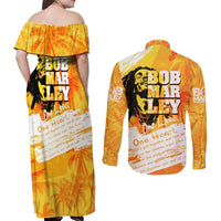 Legend Bob Reggae Couples Matching Off Shoulder Maxi Dress and Long Sleeve Button Shirt One Love One Heart Tropical Leaf