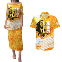 Legend Bob Reggae Couples Matching Puletasi and Hawaiian Shirt One Love One Heart Tropical Leaf