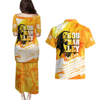 Legend Bob Reggae Couples Matching Puletasi and Hawaiian Shirt One Love One Heart Tropical Leaf