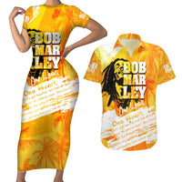 Legend Bob Reggae Couples Matching Short Sleeve Bodycon Dress and Hawaiian Shirt One Love One Heart Tropical Leaf