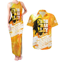 Legend Bob Reggae Couples Matching Tank Maxi Dress and Hawaiian Shirt One Love One Heart Tropical Leaf