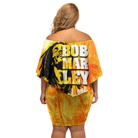 Legend Bob Reggae Family Matching Off Shoulder Short Dress and Hawaiian Shirt One Love One Heart Tropical Leaf