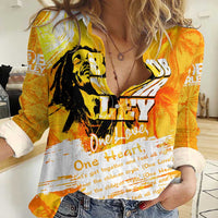 Legend Bob Reggae Women Casual Shirt One Love One Heart Tropical Leaf