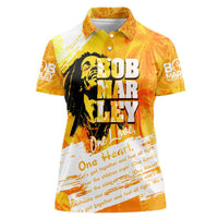 Legend Bob Reggae Women Polo Shirt One Love One Heart Tropical Leaf