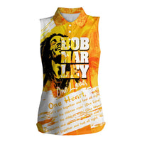 Legend Bob Reggae Women Sleeveless Polo Shirt One Love One Heart Tropical Leaf
